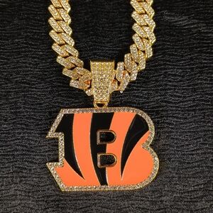 NFL Cincinnati Bengals Necklace Pendant Cuban Chain Link Football  Jewel